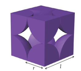 <p>a cube with one atom at each corner</p><p>edge length: l = 2r</p><p>net atoms per cell: 1/8 × 8 = 1</p><p>coordination number: 6</p>