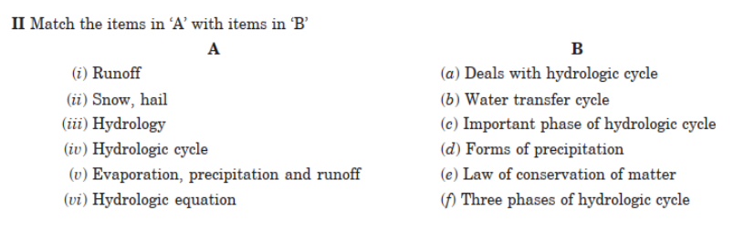 <p>Match the items in “A” with items in “B”</p>