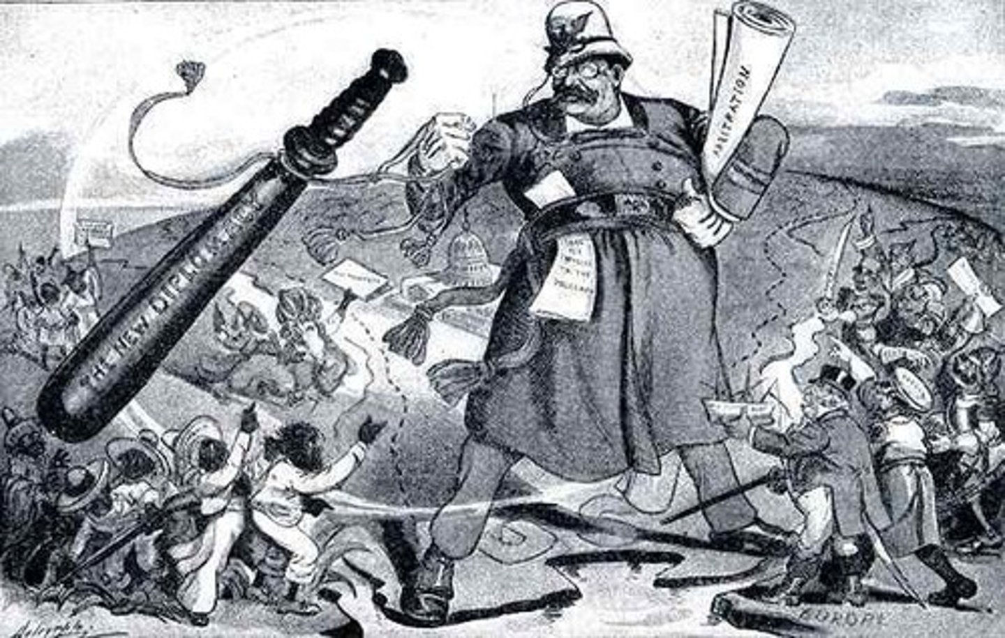 <p>The policy held by Teddy Roosevelt in foreign affairs. The "big stick" symbolizes his power and readiness to use military force if necessary. It is a way of intimidating countries without actually harming them.</p>