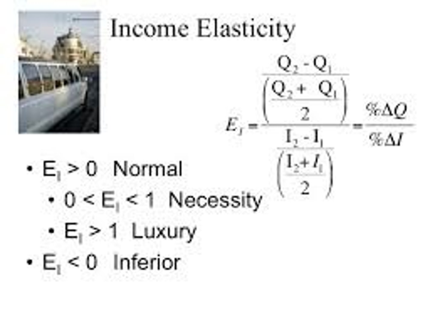 <p>a measure of how sensitive the consumption of a good is to a change in consumer's income(Ei)</p>