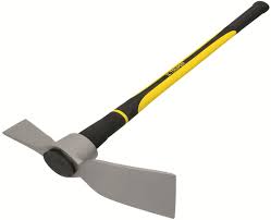 <p>&nbsp;Hand tool with a flat blade on one side and a pointed blade on the other, used for digging and chopping.</p>
