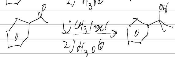 <p>acid halide → alcohol</p><p>grignard</p>