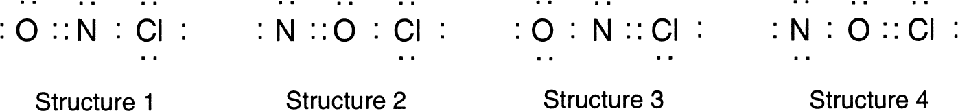 Figure 4.15Possible Lewis structures for the NOCl molecule.