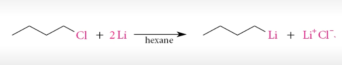 <ul><li><p>Needs to be in an aprotic solvent&nbsp;</p><ul><li><p>very reactive with O2, H2O, ROH</p></li><li><p>hexane or ET2O are good</p></li></ul></li></ul><p></p>