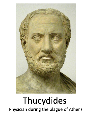<ul><li><p>Thucydides, physician during Plague of Athens</p></li><li><p>Observed that people who recovered did not get sick again</p></li><li><p>Quote: “the sick and the dying were tended by the pitying care of<br>those who had recovered, because they knew the course of<br>the disease and were themselves free from apprehensions.<br><strong><em><u>For no one was ever attacked a second time, or not with a<br>fatal result</u></em></strong><em>"</em></p></li></ul><p></p>