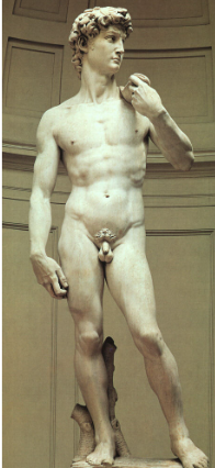 <p><span>His First monumental sculpture of the high renaissance. Worked at night, isolated, so much that his hands would bleed. Looks more mature than other davids, not leaning on anything, no head of goliath. Takes place </span><em><span>before </span></em><span>he kills goliath. He's thinking, planning. He's depicted as if he were a god. Thinking makes us godlike, which is what he's doing. He is the symbol of humanism. Moment of thought &gt; moment of action. Physically perfect bc he's a god, but a god bc he thinks.&nbsp;</span></p>