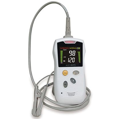 <p>Pulse Oximeter- to monitor pulse, respiration rates, O2 saturation, and body temperature during surgery</p>