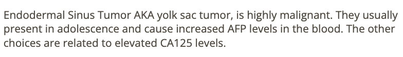 <p>b) yolk sac tumor</p>