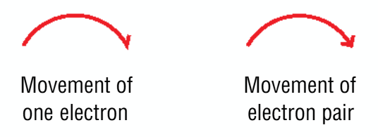 <ul><li><p>one electron → half arrow head</p></li><li><p>electron pair → full arrow head </p></li></ul><p></p>