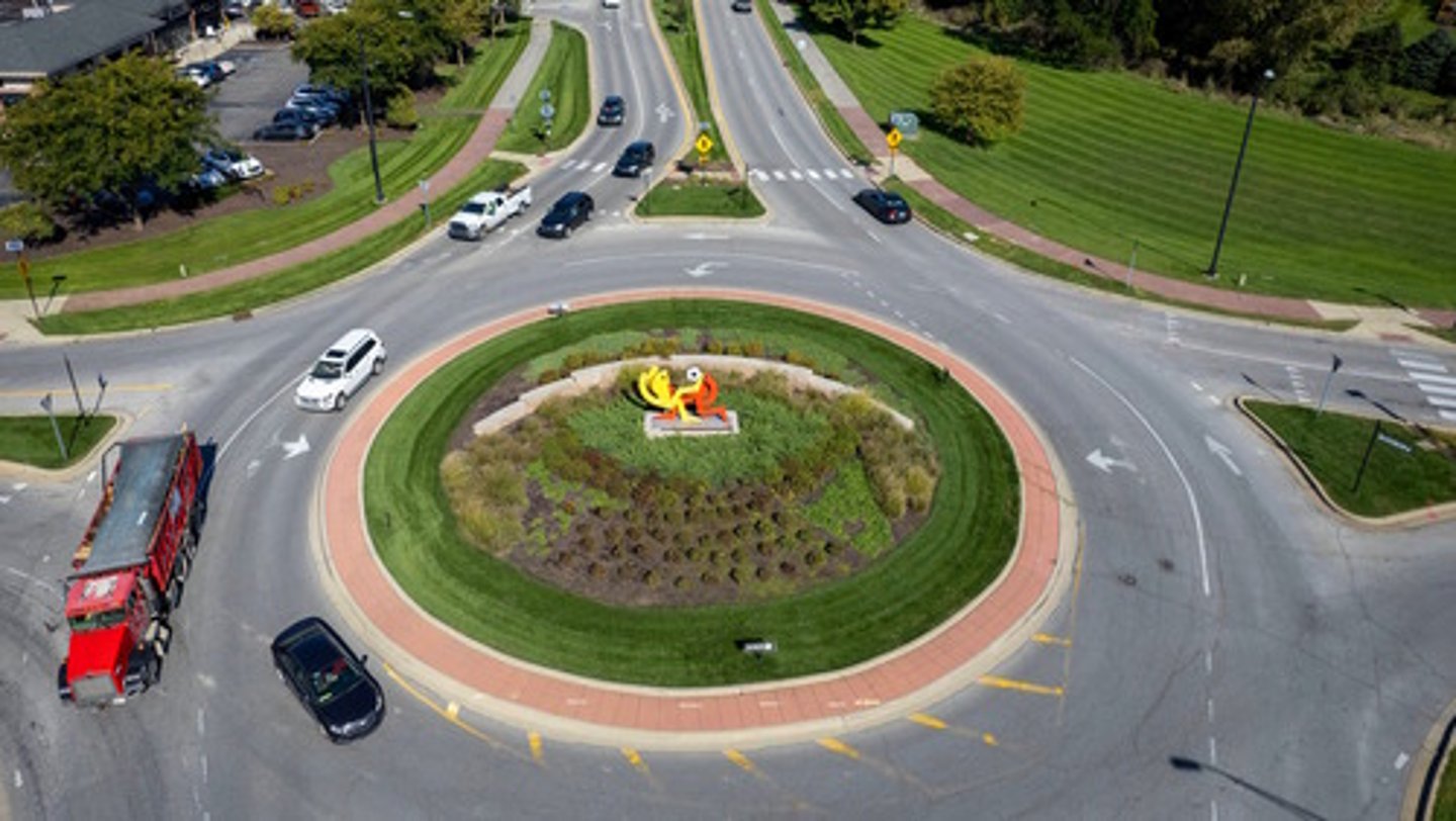 <p>roundabout, traffic circle</p>