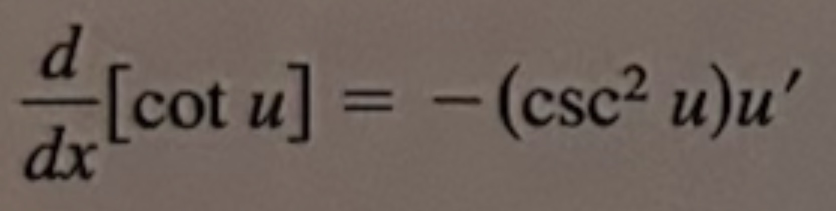 <p>−(csc² u)u′</p>
