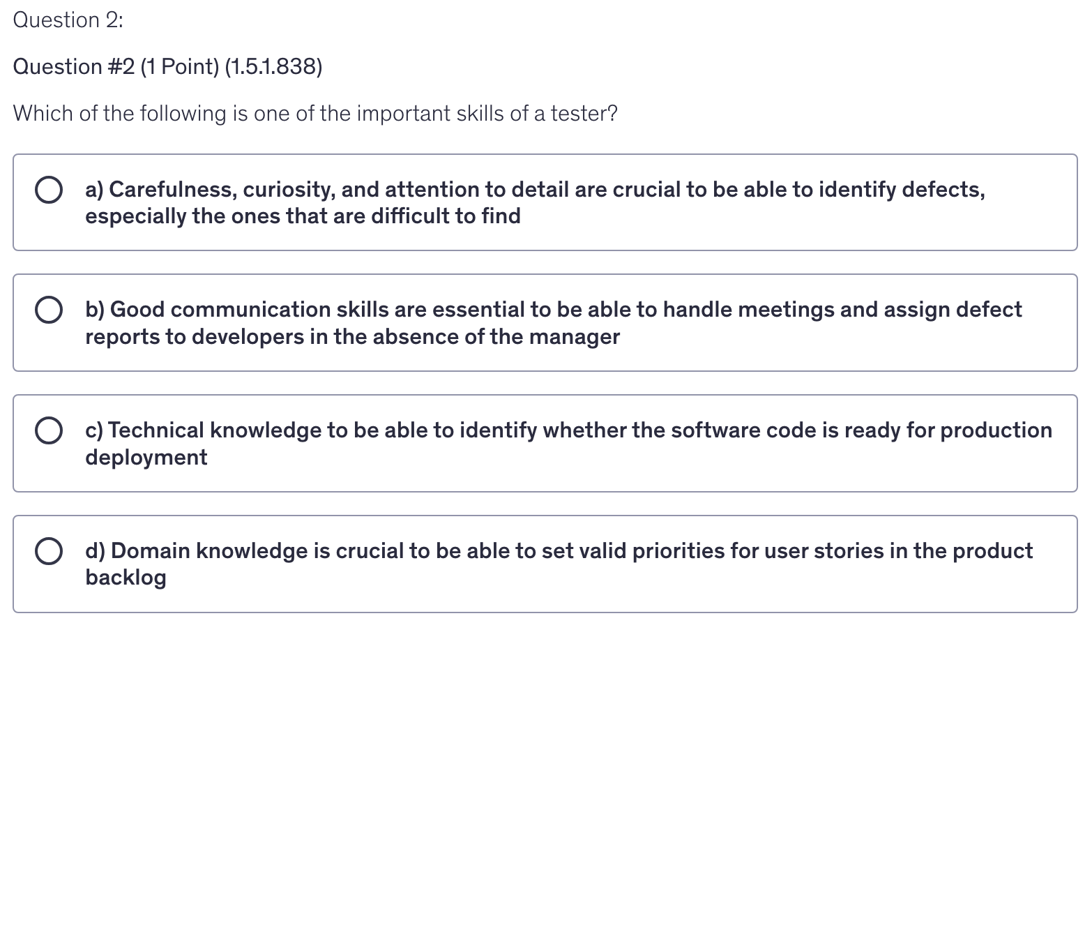 <p>Which of the following is one of the important skills of a tester?</p>
