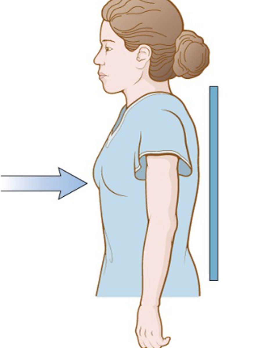 <p>anterior source to posterior detector</p>