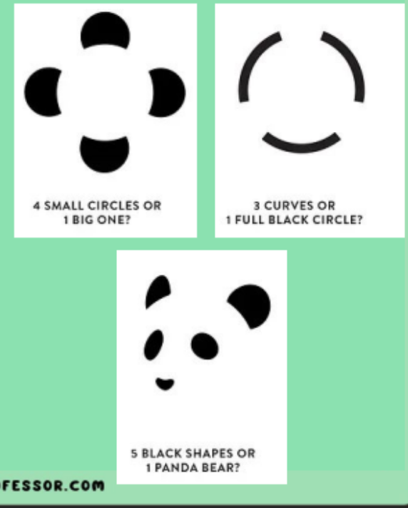 <p>human mind seeks to create coherence. will gap in missing images to make a completed image.</p>