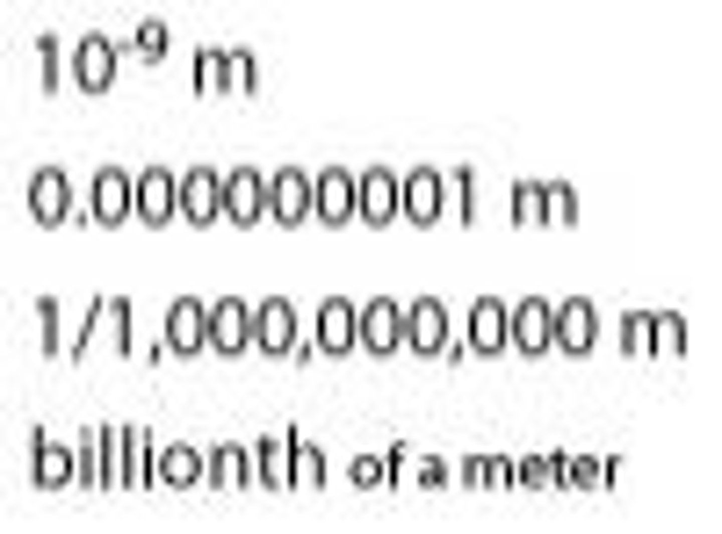 <p>one one billionth of a meter</p>
