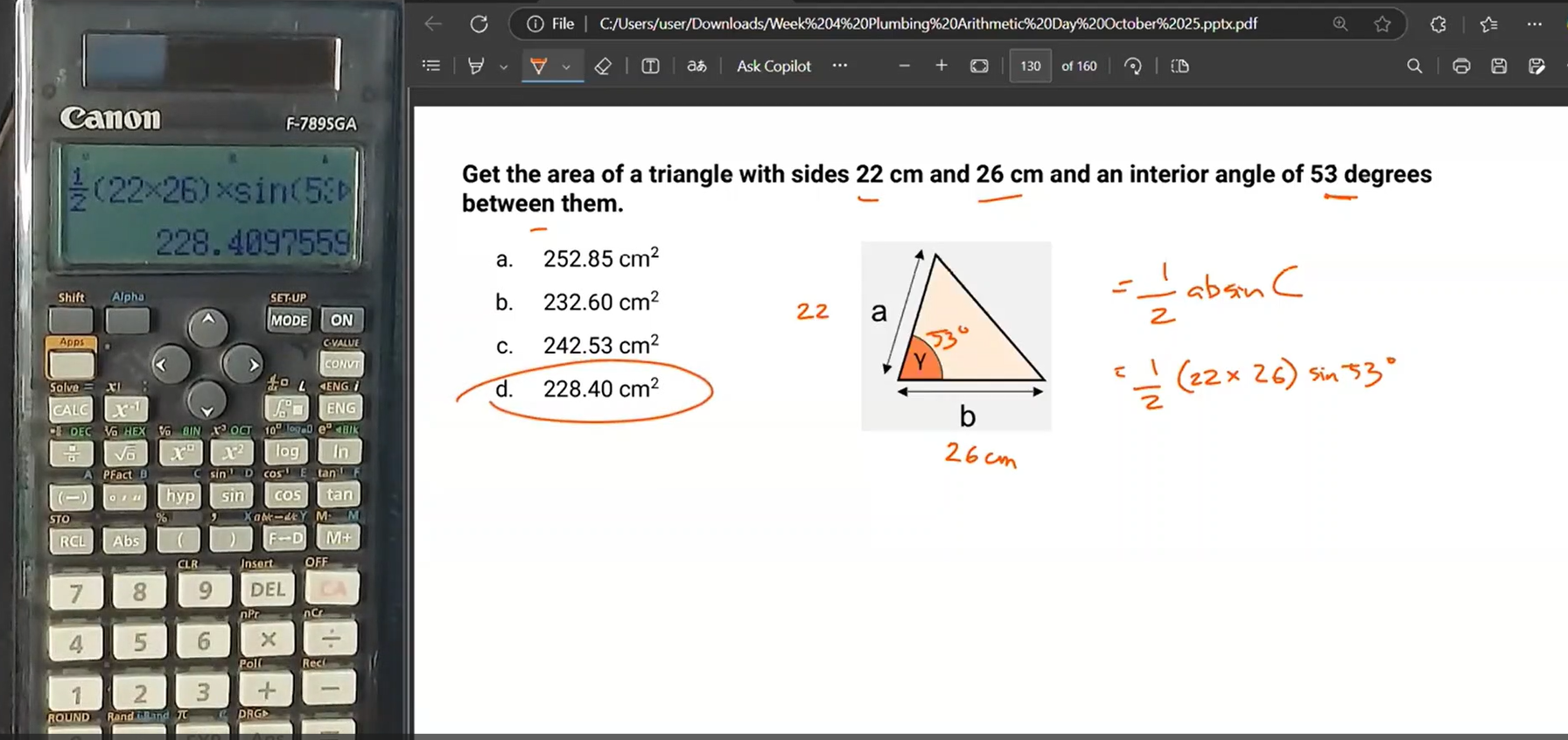 <p>Answer: d. 228.40 cm²</p>