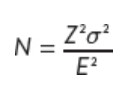 <p>Z is level of confidence expressed in standard errors, o is population standard deviation, E is acceptable level of precision expressed as sampling error</p><p>Variables to consider:</p><ul><li><p>specify level of precision</p></li><li><p>determine acceptable confidence interval</p></li></ul><p>both influenced by budget and time contraints</p><ul><li><p>estimate standard deviation for the population: impossible to know before a survey, so researcher relies on estimates when calculating sample size. estimates based on: results from previous study, secondary data, conduct small pilot survey, judgement.</p></li></ul><p></p>