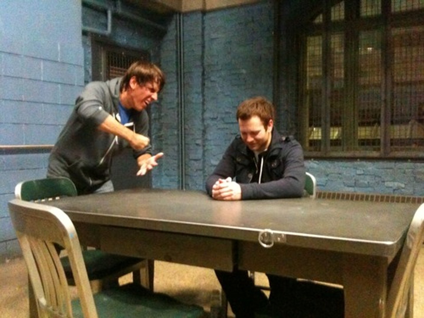 <p>detectives interrogate/question/interview</p>