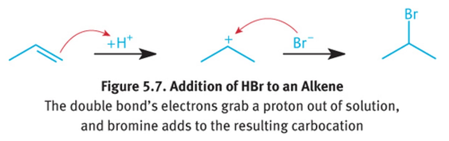 <p>alkyl halide</p><p>X=Cl/Br; markov addition</p><p>yes rearrange</p>