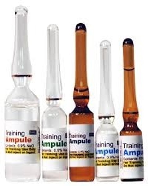 <p>small, sealed glass bottles containing a single dose of medication</p>