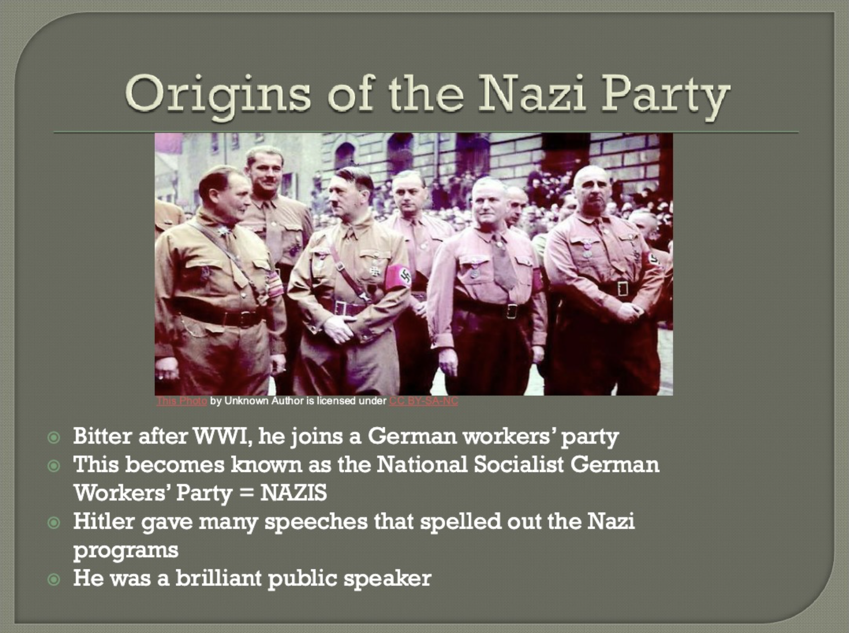 <p>A German workers' party (<span style="color: #a2a9db">National Socialist German Workers' Party</span>)</p>