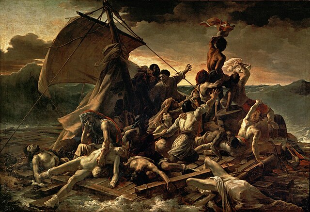 <p><span>Theodore Gericault's painting&nbsp;</span><em>The Raft of the Medusa</em><span>&nbsp;shows the horrible aftermath of a shipwreck. Our eyes follow the outstretched dead bodies on the raft, and reaching arms of the surviving men up to the man waving his shirt and looking toward a barely visible rescue ship on the distant horizon. This movement through elongated shapes of the bodies and through the man's gaze is called ________________ line.&nbsp;</span></p>