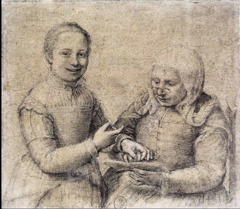 Girl Laughing with Old Woman