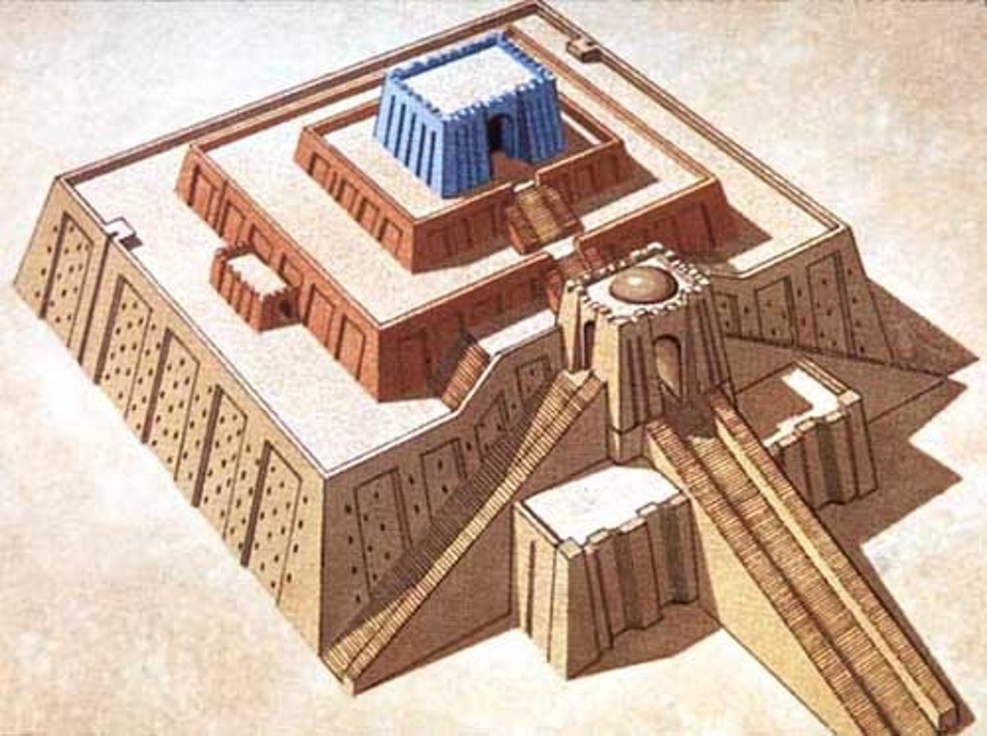 <p>a pyramid-like building made of several stories that indent as the building gets taller; thus, ziggurats have terraces at each level</p>