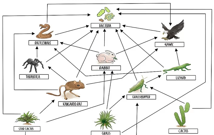 <p>a complex network of interconnected food chains<span><span> that illustrates how energy and nutrients flow through an ecosystem.</span></span></p>