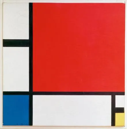 <ul><li><p><strong>ID:</strong> Piet Mondrian, 1930 CE, Oil on canvas, Netherlands</p></li><li><p><strong>Content:</strong> A grid of black lines with blocks of primary colors.</p></li><li><p><strong>Function:</strong> Represents balance and harmony through abstraction.</p></li><li><p><strong>Context:</strong> Part of De Stijl movement, rejecting realism for pure form.</p></li><li><p><strong>Form:</strong> Geometric structure, asymmetrical balance, flat color application.</p></li></ul><p></p>