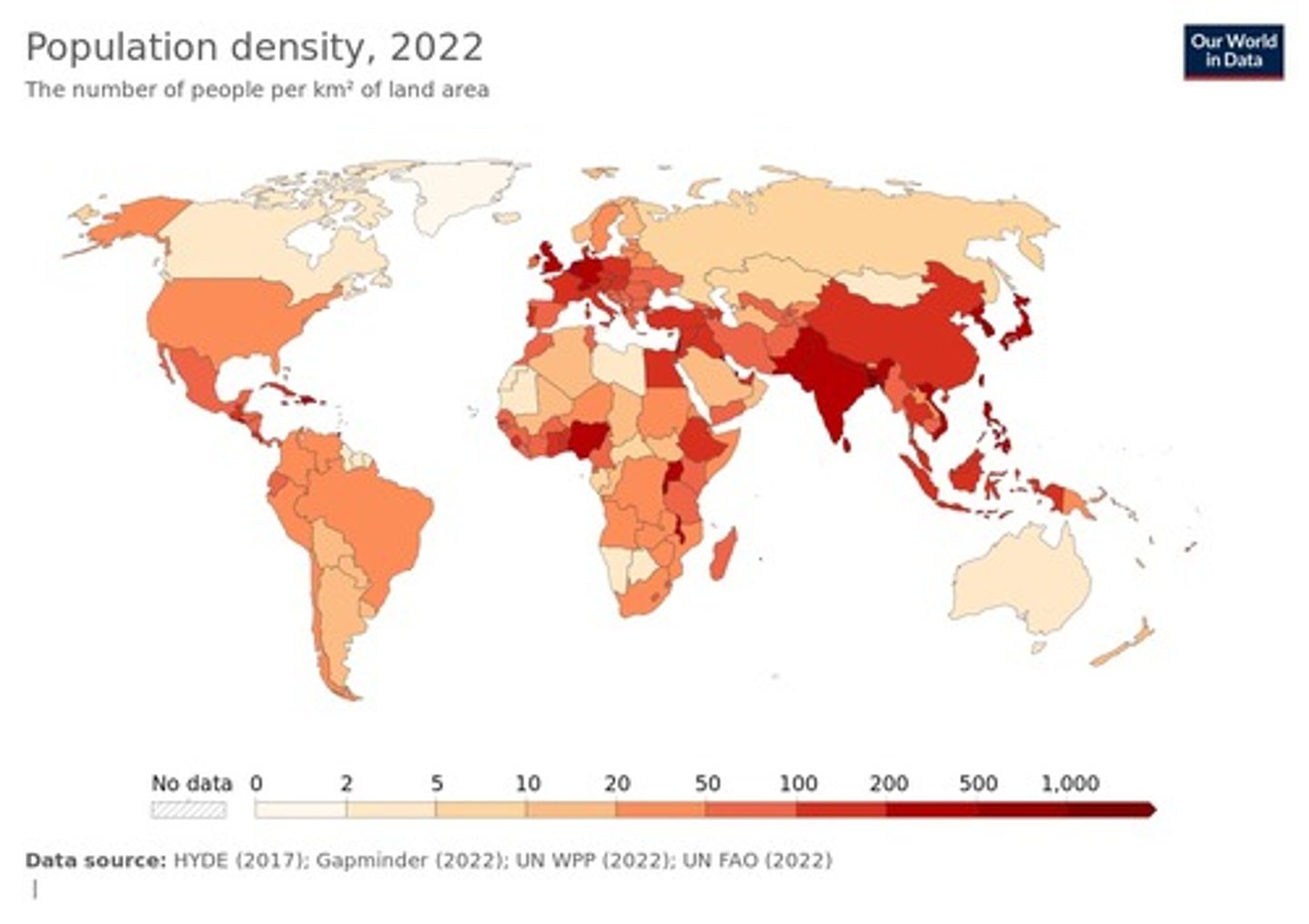 <p>The average number of people living in one area, usually per square mile.</p>