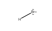 <p>Answer: see attached image<br><br>Explanation:<br><span>Hydrogen has a valence shell that can only hold two electrons. Since a </span><span style="line-height: normal;">H</span><span> atom has one electron, it only needs one more to complete its shell. However, bromine has seven valence electrons and only needs one to complete its octet. Thus, in </span><span style="line-height: normal;">HBr</span><span> bromine and hydrogen share a single electron pair to satisfy both of their valence shells. The remaining six electrons exist as lone pairs on the </span><span style="line-height: normal;">Br</span><span> atom.</span></p>