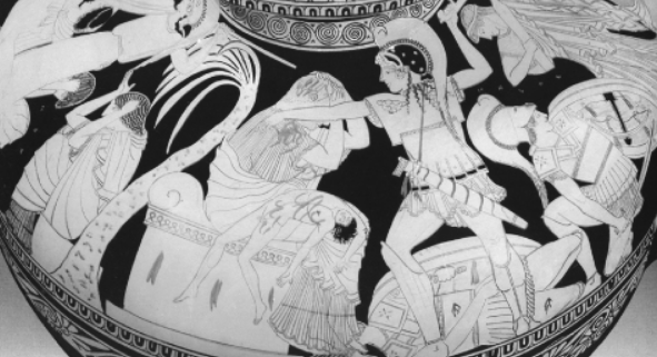 <p>Who raises his sword over Priam? (Figure 3.1)</p>