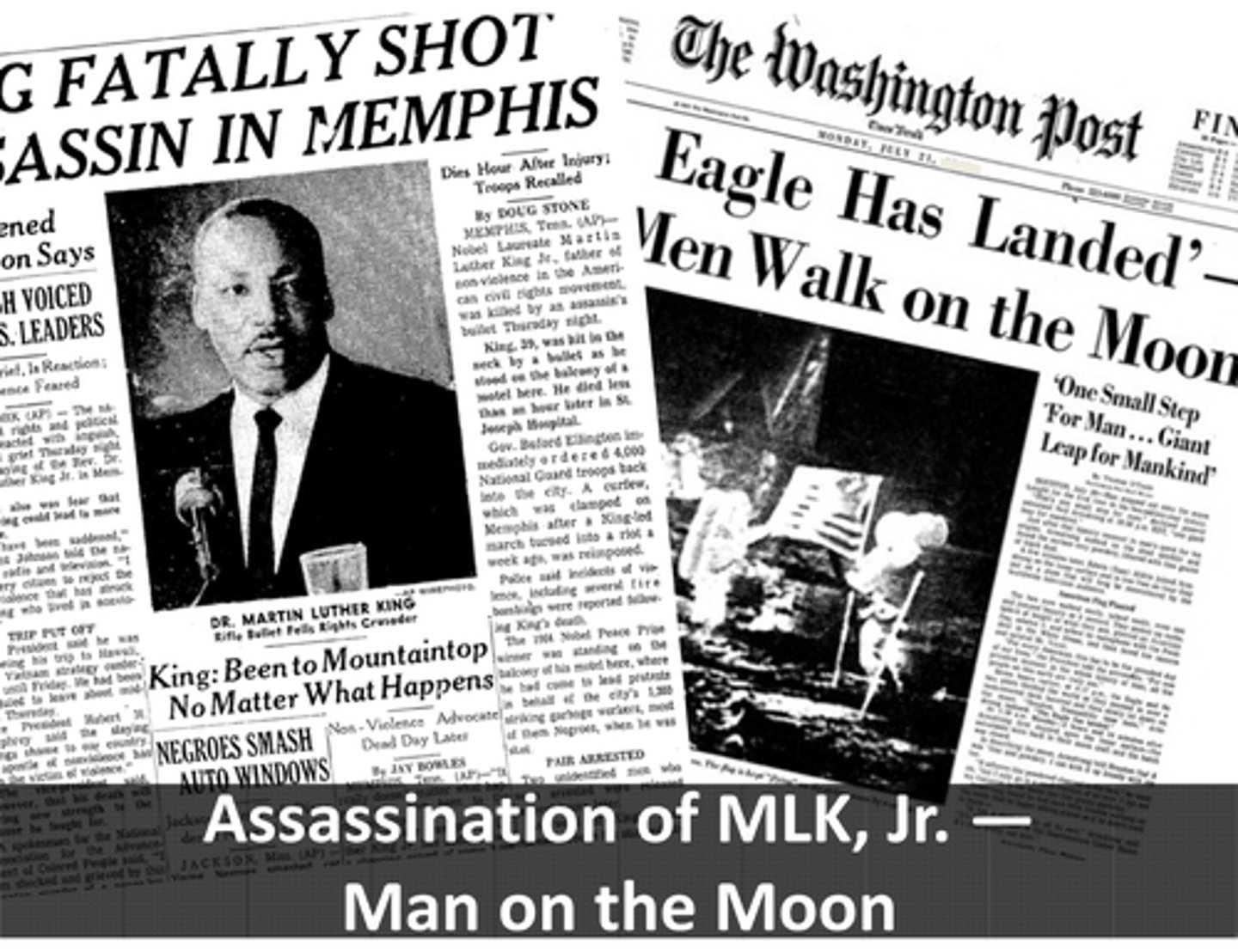 <p>Years when Martin Luther King, Jr. was assassinated and the United States landed on the moon</p>