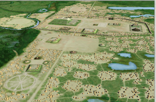 <p>The Mississippian city of Cahokia was one of the largest and most impressive pre-Columbian cities in North America. Notice the mounds are centrally located.</p>