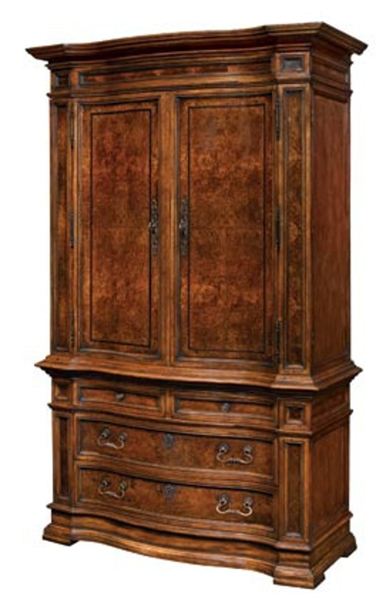 <p>A tall wardrobe with doors and shelves for clothing, more recently armoires have been adapted for use as an entertainment center or computer workstation.</p>