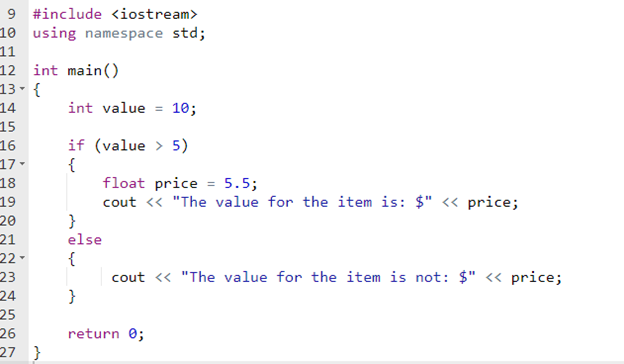 <p><span>Examine the following program and determine if there is an error. If there is an error, please select the line where you believe there is an error.</span></p>