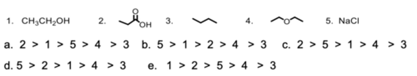 <p>Rank the compounds from highest to lowest in boiling points.</p>