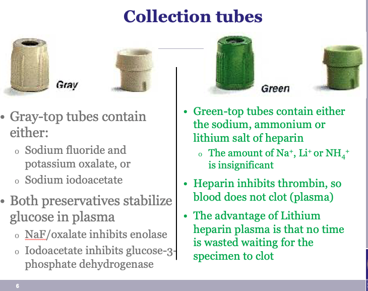 <p>Both gray and green tubes preserve sample integrity (glucose) and preventing clotting (plasma). </p>