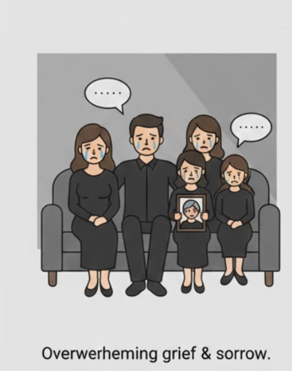 <p><strong>the expression of deep sorrow for someone who has died; a period during which a person grieves.</strong></p><p>(sự tang tóc, sự thương tiếc, thời kỳ chịu tang)</p><p>Dạng gốc:</p><ul><li><p>Mourn&nbsp;(thương tiếc - Động từ)</p></li></ul><p></p>