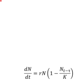 As the time delay increases, density dependence is delayed and the population is more prone to both overshooting and undershooting *K*.​

​

The amount of cycling in a population depends on the product of *r* and τ.​