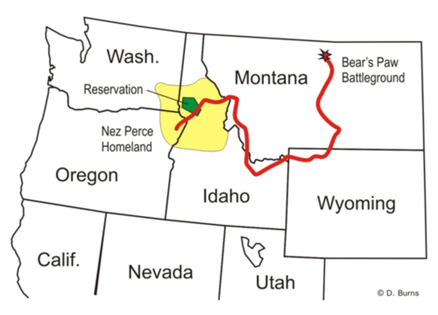 <p>Led a group of Indians on a trek trying to escape to Canada, eventually surrendered "I will fight no more forever" and were forced to move to a reservation in OK.</p>