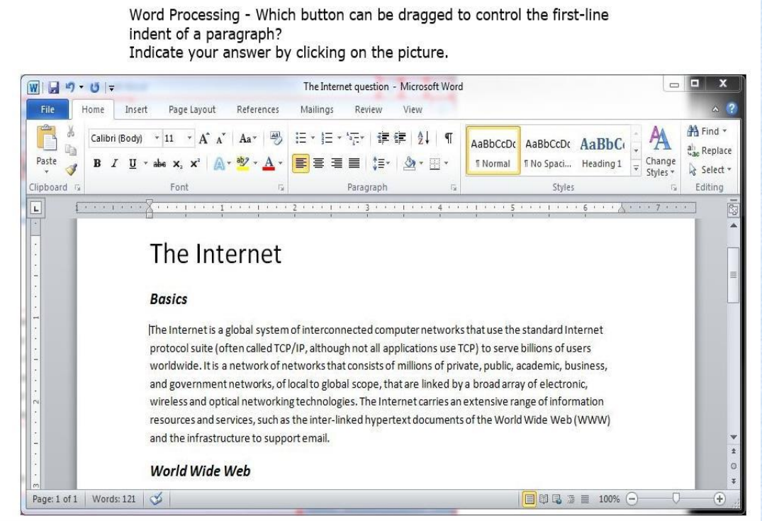 <p>Which button can be dragged to control the first-line indent of a paragraph?</p>