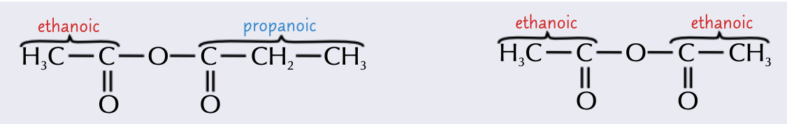 <p>contain a -C=OOC=O- group, R group on each end</p>