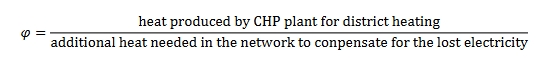 <p>heat produced by CHP plant for district heating/additional heat needed in the network to compensate for the lost electricity</p>