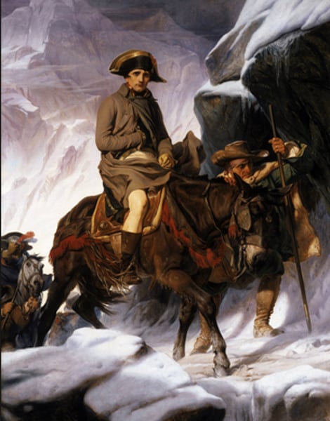 <p>made an accurate, but dull version of Napoleon Crossing the Alps</p>