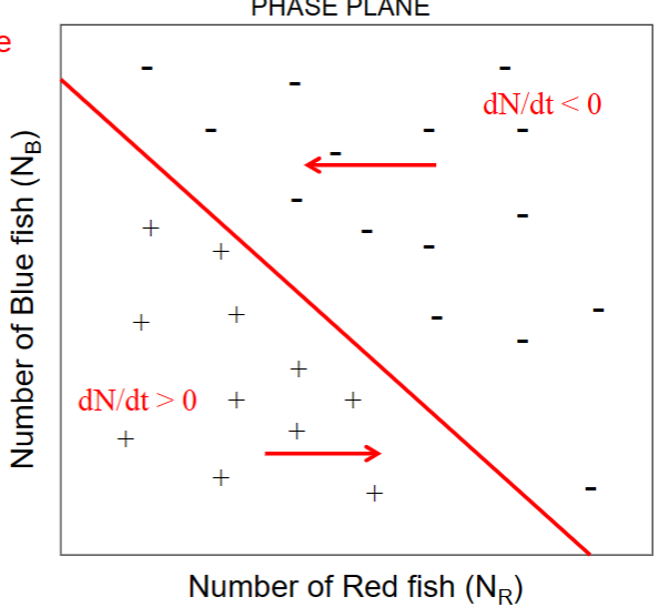 <p>Remember that the growth rate of each species on its isocline is ZERO</p>