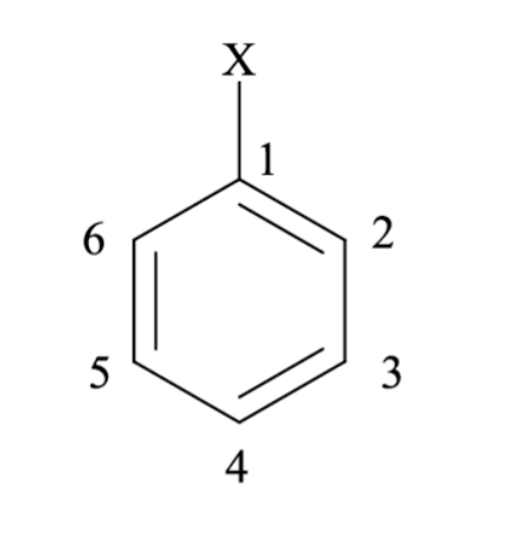 <p>Which position would be para to X? </p><p>A) 1</p><p>B) 2</p><p>C) 3</p><p>D) 4</p><p>E) 6</p>