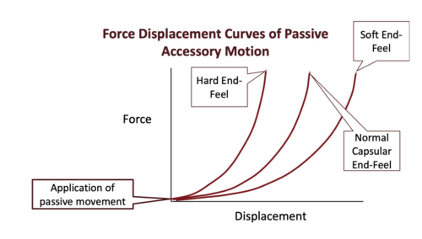 <p>- Relationship between force and displacement regarding end-feel and capsule length</p>