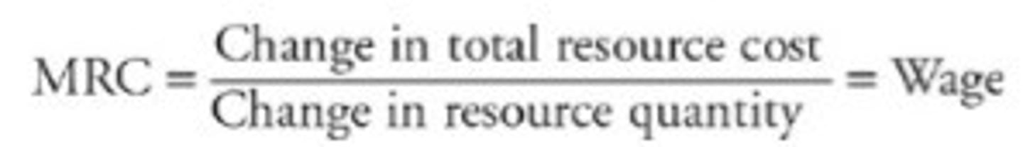 <p>the additional cost of an additional resource in a perfectly competitive labor market</p><p>- equals the wage set by the market and is constant</p>